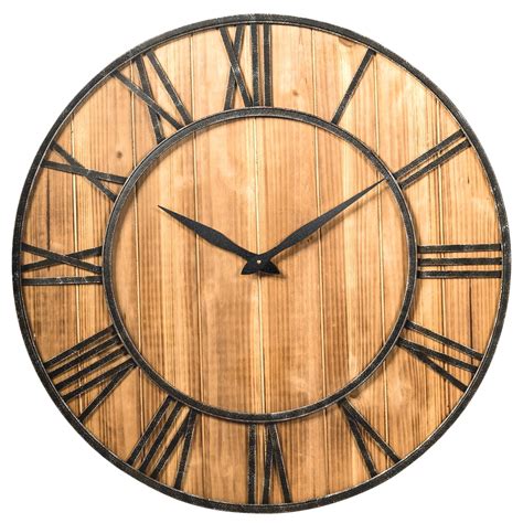 Costway 30 Round Wall Clock Decorative Wooden Clock Come With Battery