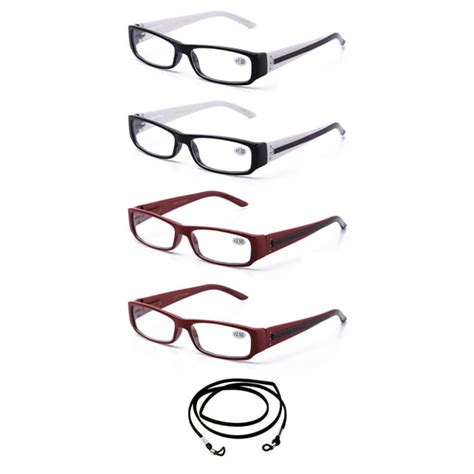4 pair ig slim light weight high fashion simple design reading glasses 2 black and 2 red 1 00