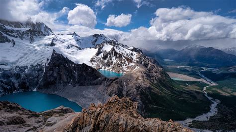 Snow Covered Argentina Mountains Under Cloudy Blue Sky 4k Nature Hd