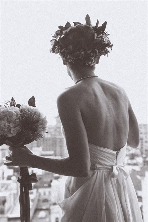 Hours may change under current circumstances City wedding. Flower crown. Lovely bride Sarah Seven dress ...