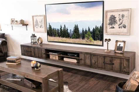 Farmhouse Rustic Wood Floating Tv Stand Entertainment