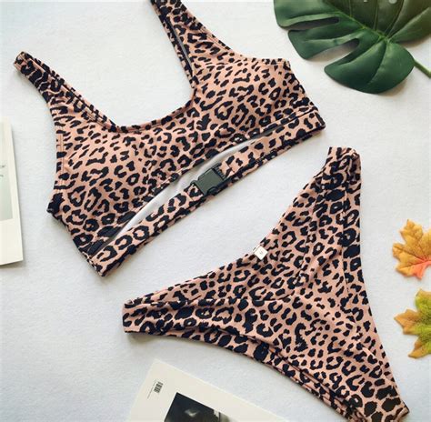 Bikini 2018 Sexy Swimsuit Women Buckle Leopard Print Bandage Swimwear Female Bikini Set Push Up