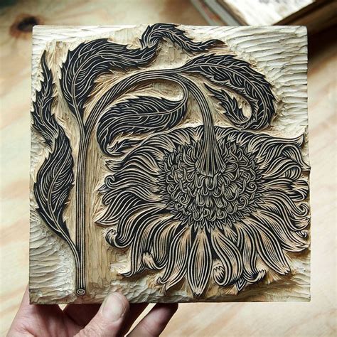 Bowing Flower Woodcut Carving Tugboat Printshop Woodcuts Prints
