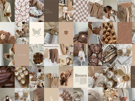 Photo Wall Collage Kit Brown Beige Aesthetic Set Of 75 Etsy