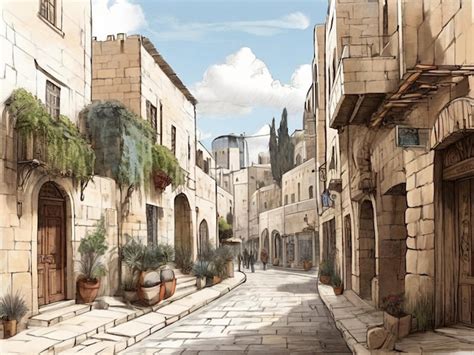Premium Photo Hand Drawn Sketch Of Jerusalem Street Cityscape Drawing