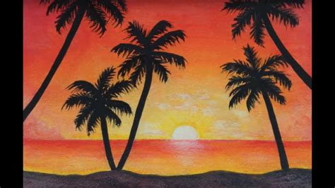 Drawing A Sunset And Palm Trees Youtube