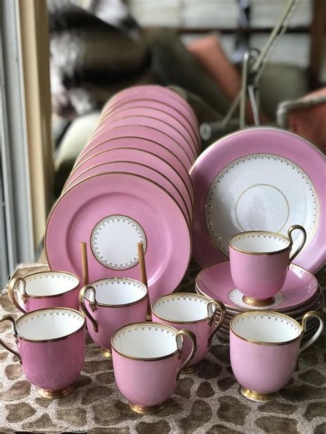 Antique English Tea Set For 7 Pompadour Pink With Gilt Etsy English