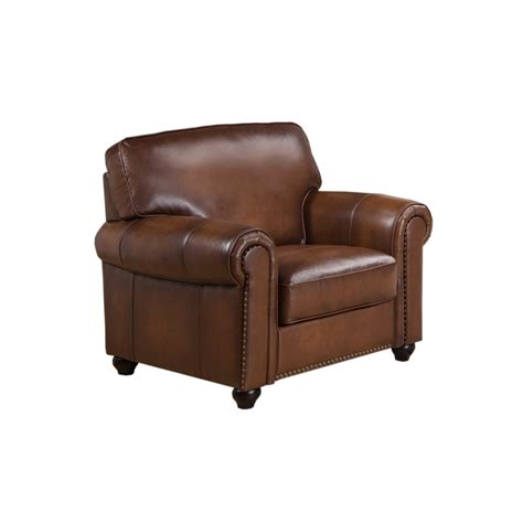 Leather armchairs are a great way of finishing off the look of a room once you have bought your new chesterfield sofa. Royale Olive Brown Genuine Leather Armchair With Nailhead Trim