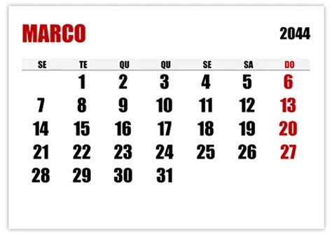 Calendário 2044 Calendarios365su