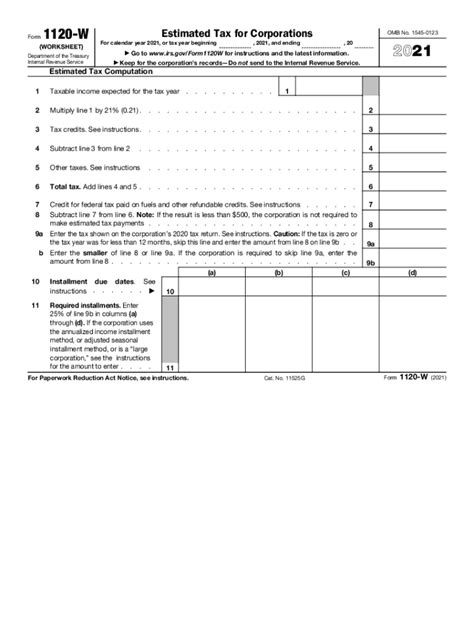 Irs 1120 W 2021 Fill Out Tax Template Online Us Legal Forms