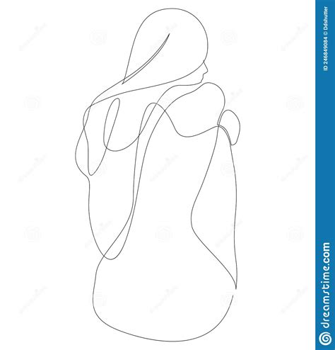 Naked Woman Sitting Back One Line Drawing Vector Illustration Stock