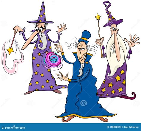 Funny Wizards Cartoon Characters Group Stock Vector Illustration Of