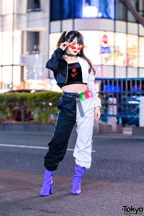 twin tails hairstyle flame sunglasses and leather choker w chains tokyo fashion news