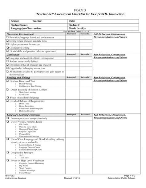 Browse Our Image Of Teacher Checklist Template For Assessment For Free