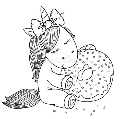 Cute Unicorn Eating Donuts Coloring Pages Free Instant Sketch Coloring Page