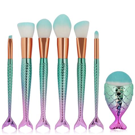 7 pcs mermaid makeup brushes sets foundation brushes plastic handle makeup brush kits maquiagem