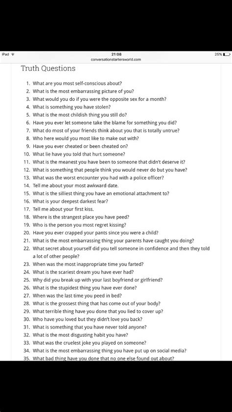 Truth Questions For Truth Or Dare Truth Or Truth Questions Fun