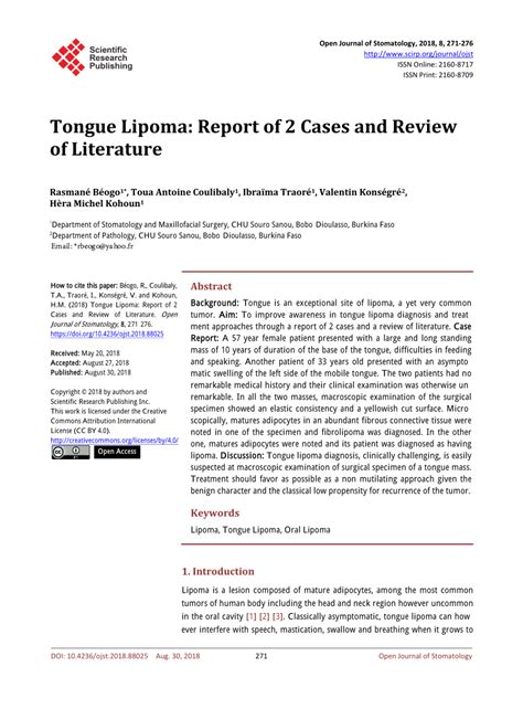 Pdf Tongue Lipoma Report Of 2 Cases And Review Of Literature