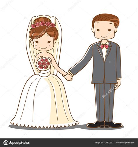 Wedding couple holding hand cartoon — Stock Vector © Wisaad #142857239