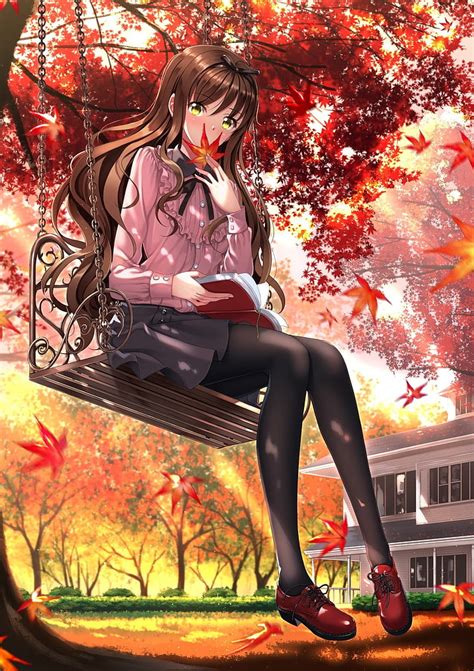 Hd Wallpaper Anime Anime Girls Skirt Stockings Long Hair Brunette Yellow Eyes Wallpaper