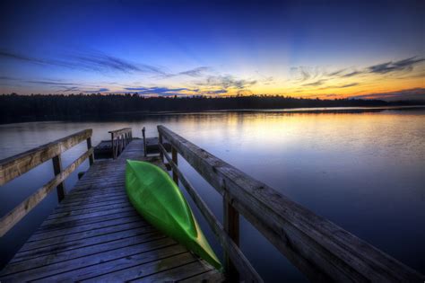 Wallpaper Lake Pier Dock Kayak Sunset Desktop
