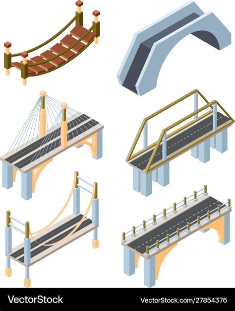 Different Types Bridges Isometric 3d Royalty Free Vector