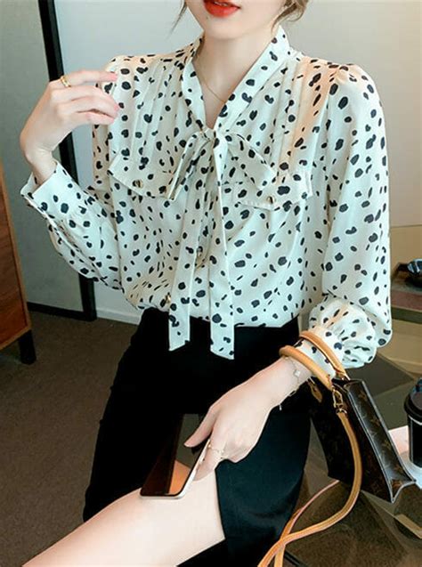 korea tie bowknot collar spots chiffon blouse seoulinspired