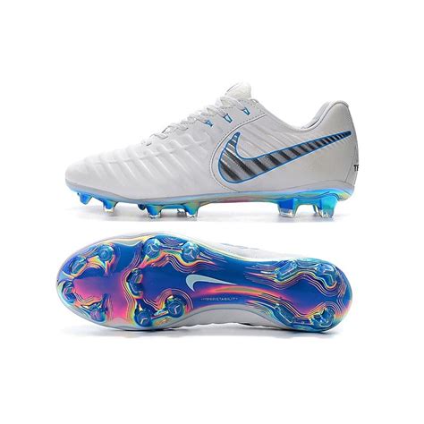 Nike Tiempo Legend Vii Fg K Leather Soccer Cleats White Grey Blue