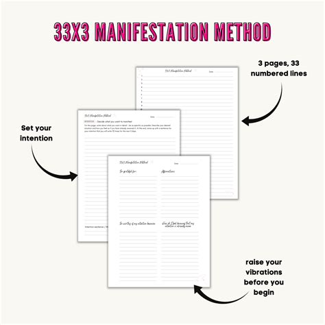 33x3 Method Worksheet Manifestation Worksheet Planner Grateful