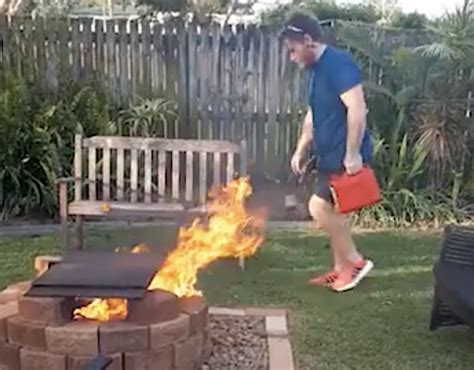 Guy Pours Gas On Fire Sets Backyard On Fire Video