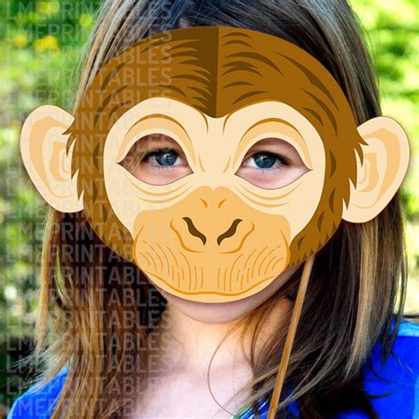 Monkey Mask Printable Animal Chimpanzee Masks Childrens Party Etsy