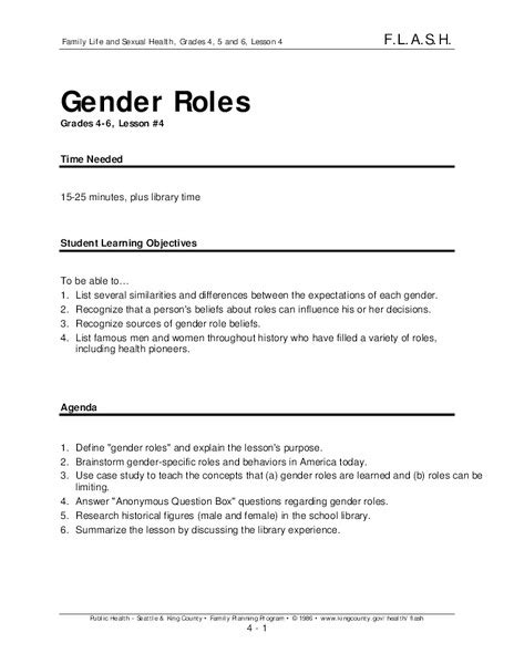Gender Roles Lesson Plan For 4th 6th Grade Lesson Planet