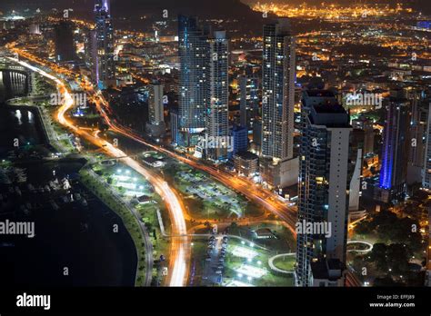 Skyline Panama City Panama Central America By Night Cinta Costera