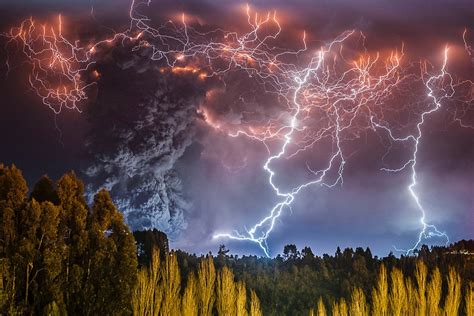Photography Nature Landscape Lightning Storm Forest Volcano Night