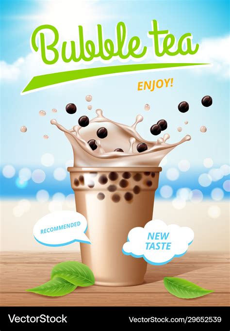 Bubble Tea Poster Flowing Milk Delicious Tapioca Vector Image