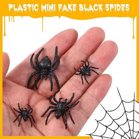 120 Pieces 3 Size Black Fake Spiders Realistic Plastic Spider Halloween