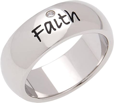7mm Stainless Steel Womens Mens Ring Faith With Cubic Zirconia