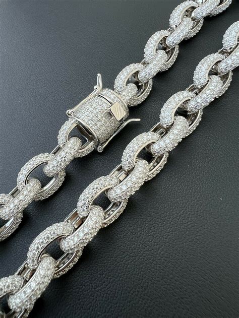40 67ct Vvs Moissanite Iced Silver Rolo Link Chain 12mm Thick Pass