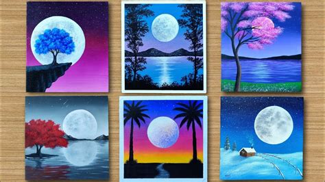 Full Moon 6 Easy Moonlight Scenery Painting For Beginners Acrylic