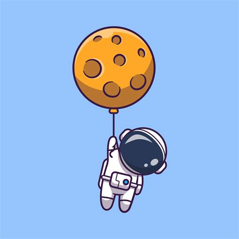 Lindo Astronauta Flotando Con Globo De Luna Caricatura Vector Icono