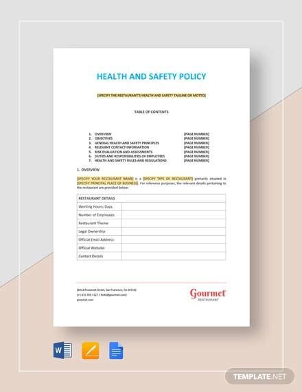 Free 14 Sample Health And Safety Policy Templates In Pdf Ms Word
