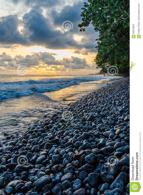 Dramatic Coast With Rocky Volcanic Beach Green Tree Waves And Amazing