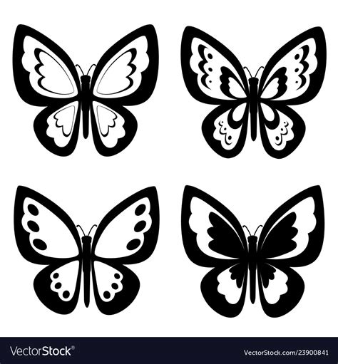 Black White Retro Style Four Butterflies Vector Image
