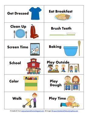 A sample or example daily schedule for preschoolers and toddler children (below) in your preschool. Morning Routine Cards Pinspired Home.pdf | Kids schedule ...