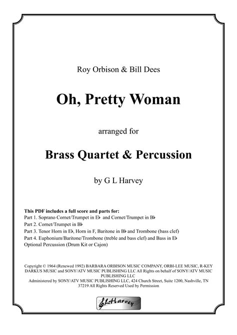 Oh Pretty Woman Sheet Music Roy Orbison Brass Ensemble