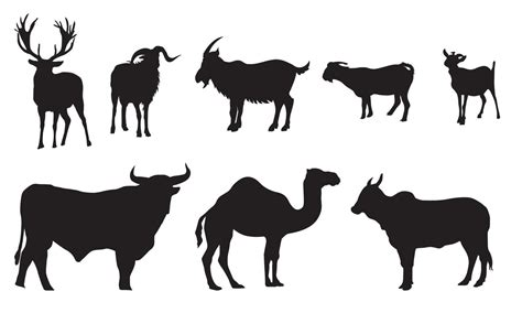 Set Of Sacrificial Animals Silhouettes Isolated On White Background