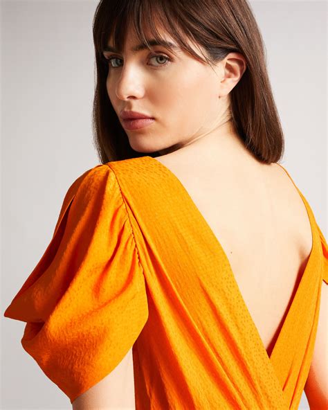 Ted Baker Panelled Midi Tea Dress In Dark Orange Tulipi Womens