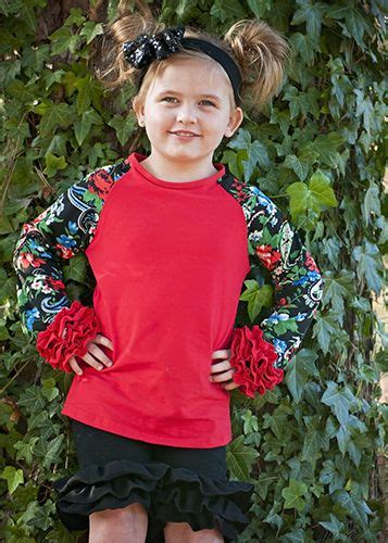 The Hair Bow Company Red Paislies Flowers Icing Ruffled Raglan T