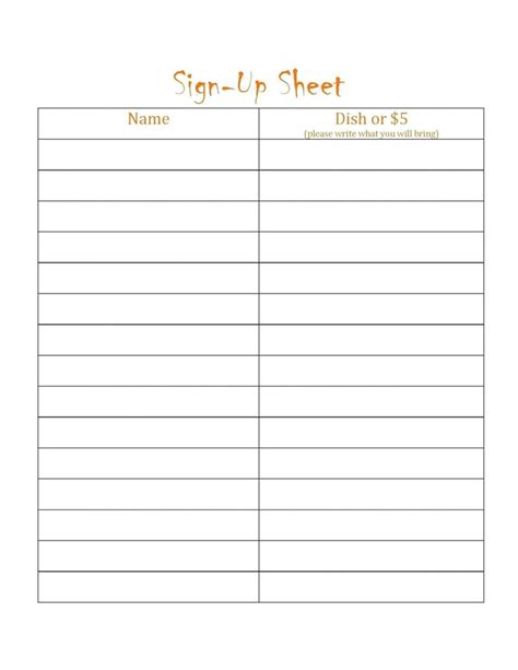 Template For Sign Up Sheet For Event Bestawnings With Regard To Free