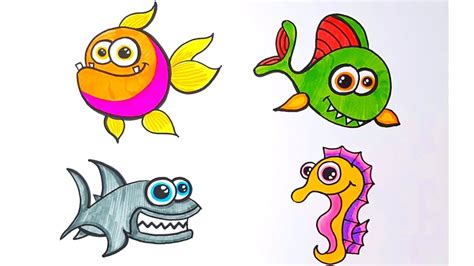 How To Draw Easy Aqua Animalsdraw So Easy Sea Animalstiny Prints Art